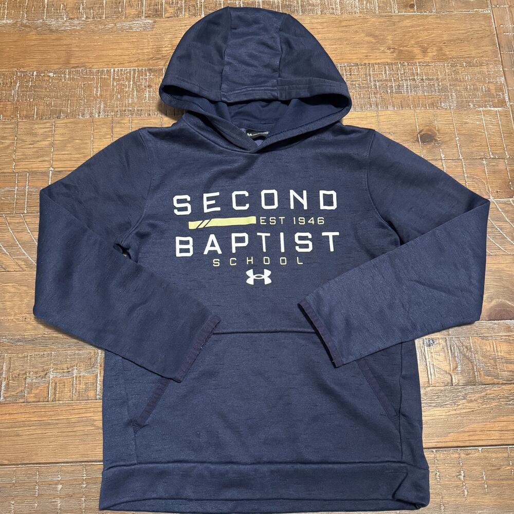 Under Armour Youth Medium Second Baptist School Hoodie Sweatshirt Navy Blue YMD